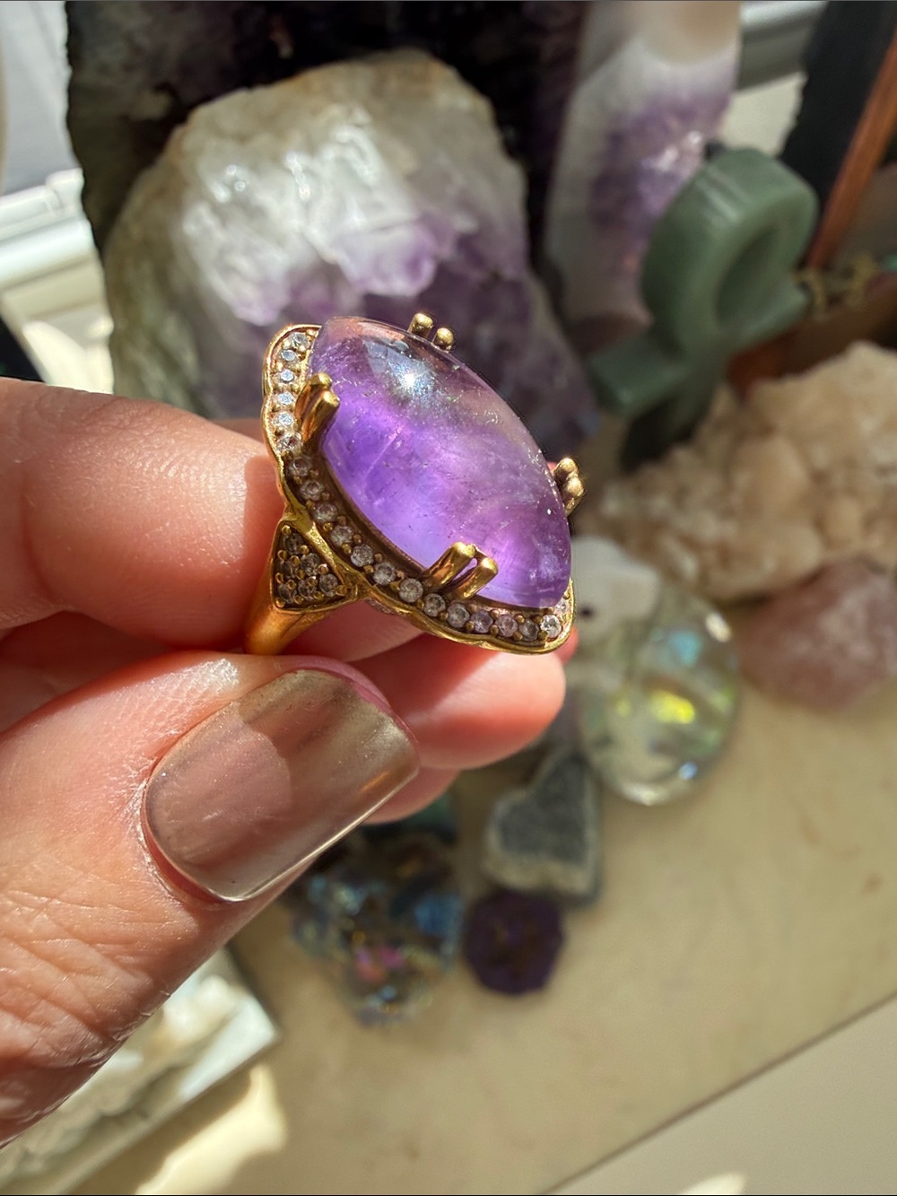 Brass Amethyst Statement Ring size 7
